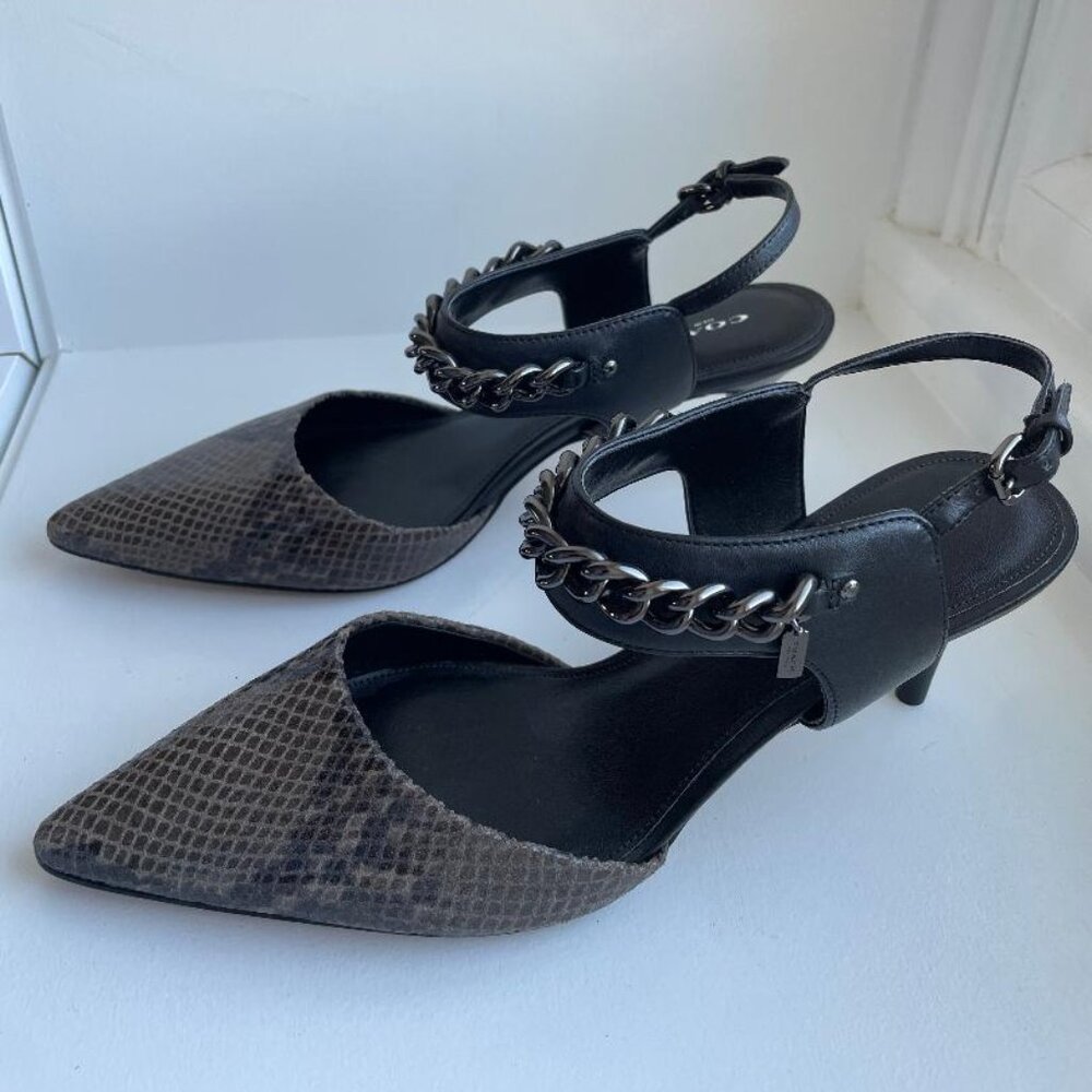 Coach Pointed Toe Slingback Heels Size 8 | Chain Strap